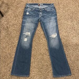 BKE Blue Flare Wide Leg Jeans with Distressed Details